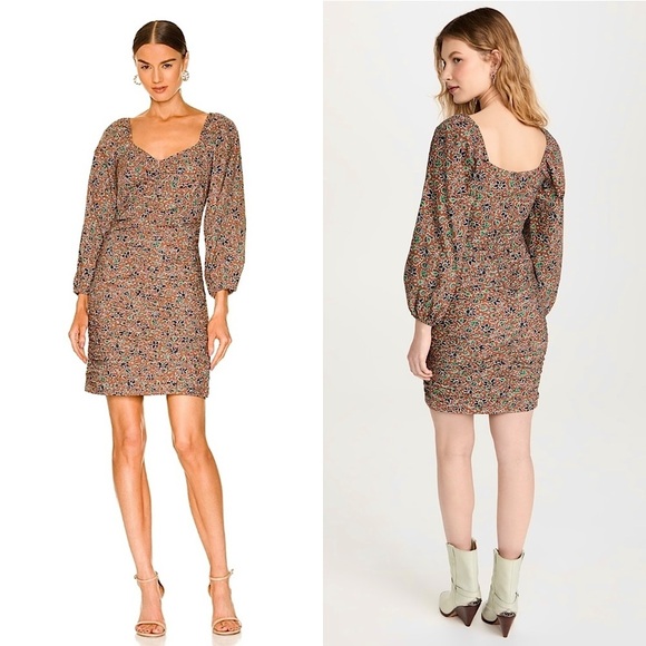 VERONICA BEARD Floral Paisley Sweetheart Neck Puff Long Sleeve Ruched Dress 4 - Picture 9 of 11